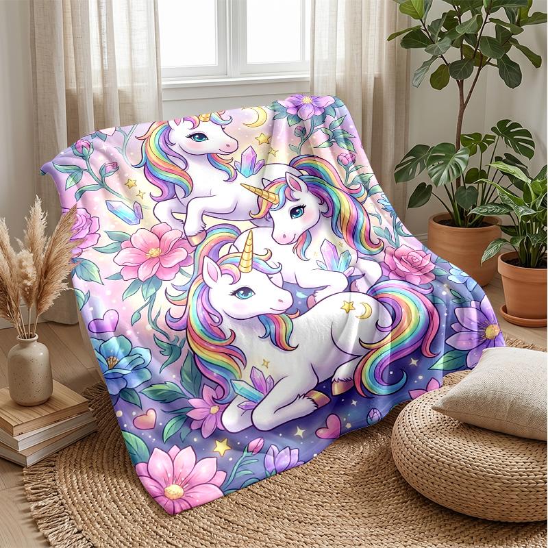 Fantasy Unicorn with Rainbow and Hearts Theme Blanket Lightweight Warm Flannel Blanket Decorative Throw Blanket for Home Decoration