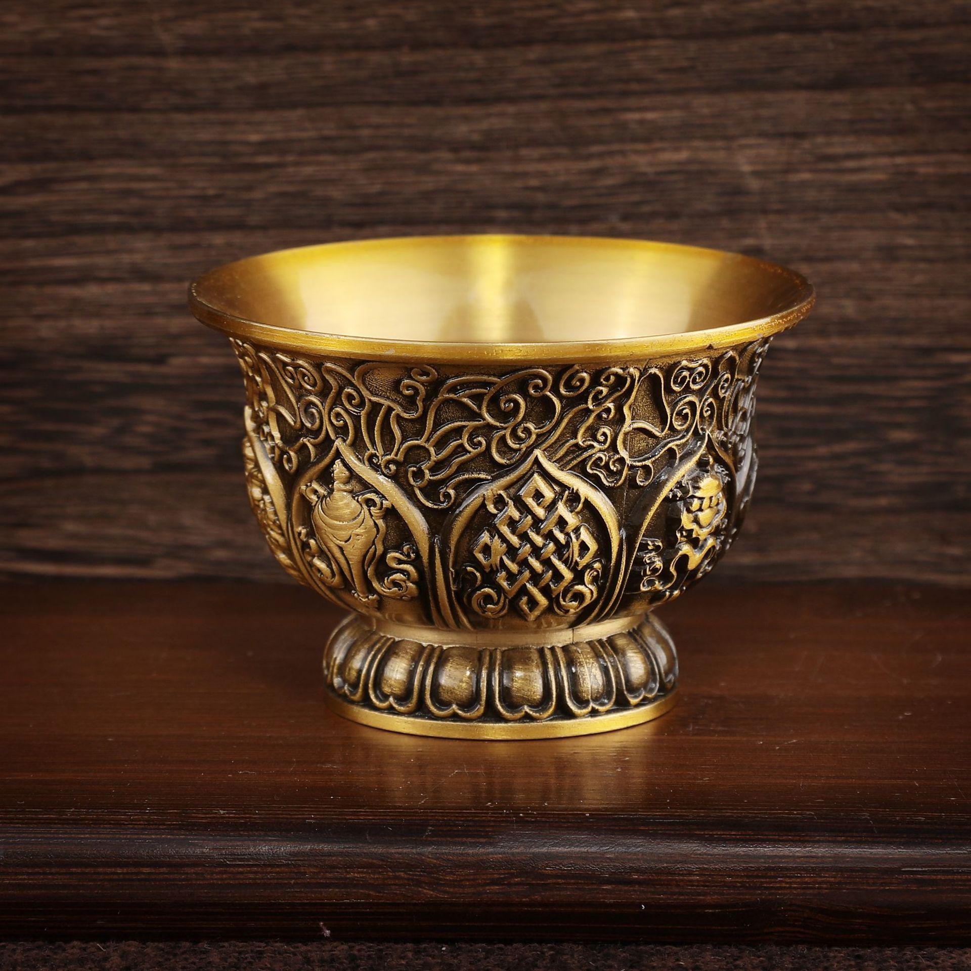Octagonal Brass Tibetan Eight Treasures Ornament Bowl