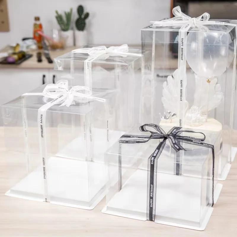 Caixa de Bolo Quadrada Transparente de 4/6/8/10 Polegadas Presente Surpresa de Aniversário Caixa de Embalagem para Assados Caixa de Bolo Transparente para Brinquedos Suprimentos para Festa de Casamento