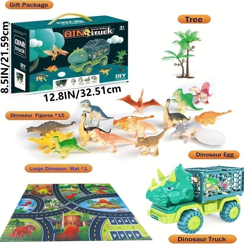 Large Dinosaur Truck Toys for Kids Jurassic Tyrannosaurus Rex Transport Car Carrier Truck with Dino Figures Eggs for Boys Girls