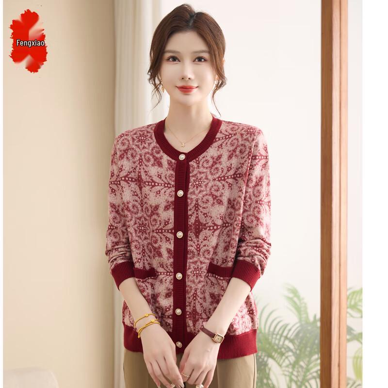 

Elegant Floral Knit Cardigan for Women 3XL