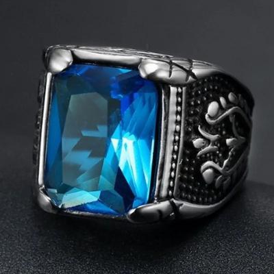 Trendy Punk Gothic Steampunk Ring Adjustable Vintage Snake with Sapphire Men's Bohemian-style Titanium Fashion Silver Fine Ring