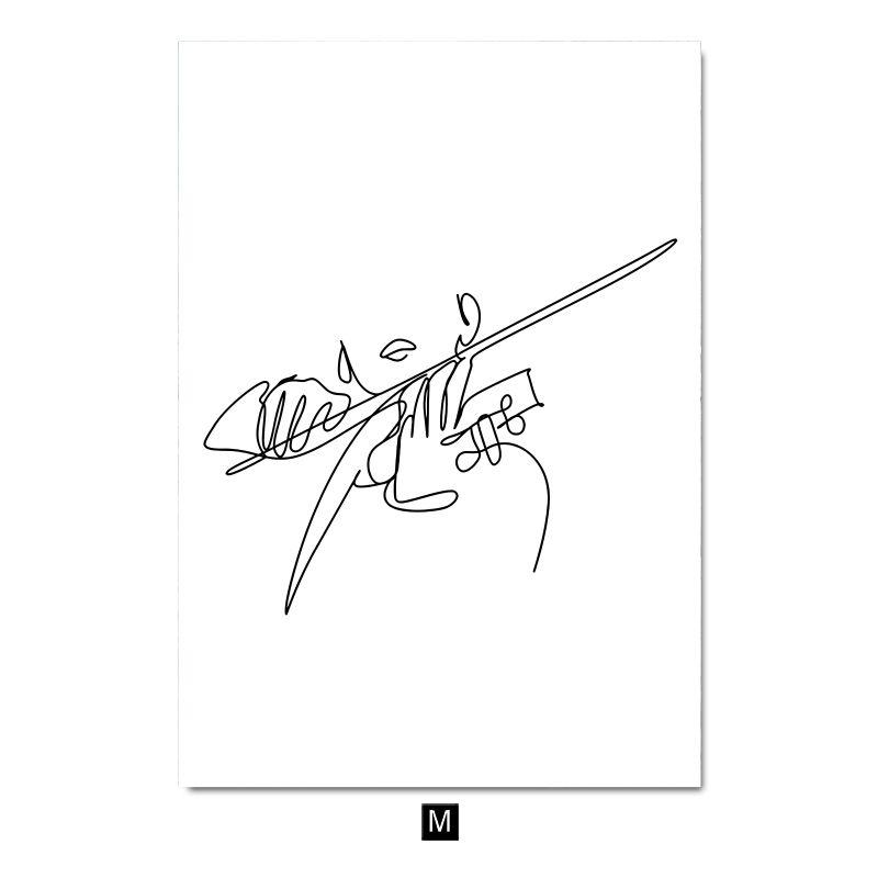 Modern Minimalist Line Musical Instrument Piano Guitar Drum Kit Note Music Poster Nordic Living Room Bedroom Wall Art Home Decor