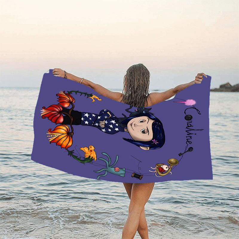 1pc Coraline (4) Beach Towel, Beach and Seaside Swimming Pool Equipment, Fashion Pattern, Rectangular, Travel Essentials