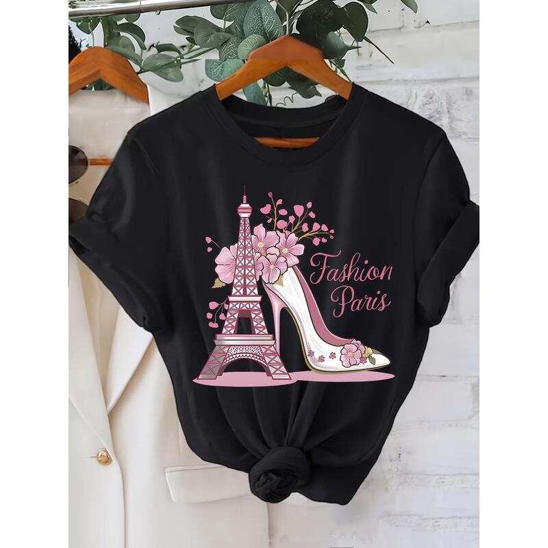 

Unisex Fashionable Eiffel Tower and High Heel Pattern T-shirt L