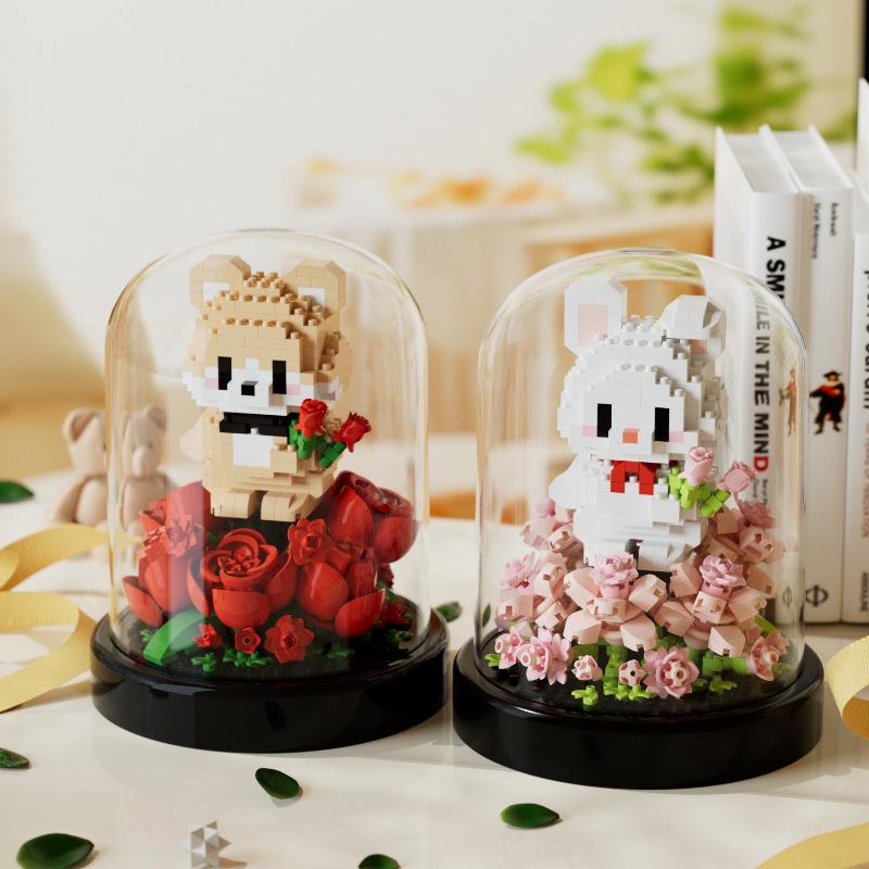 Chao Le Chuang Pet Garden Rose Rabbit Lego-Compatible Building Blocks Ornament Gift