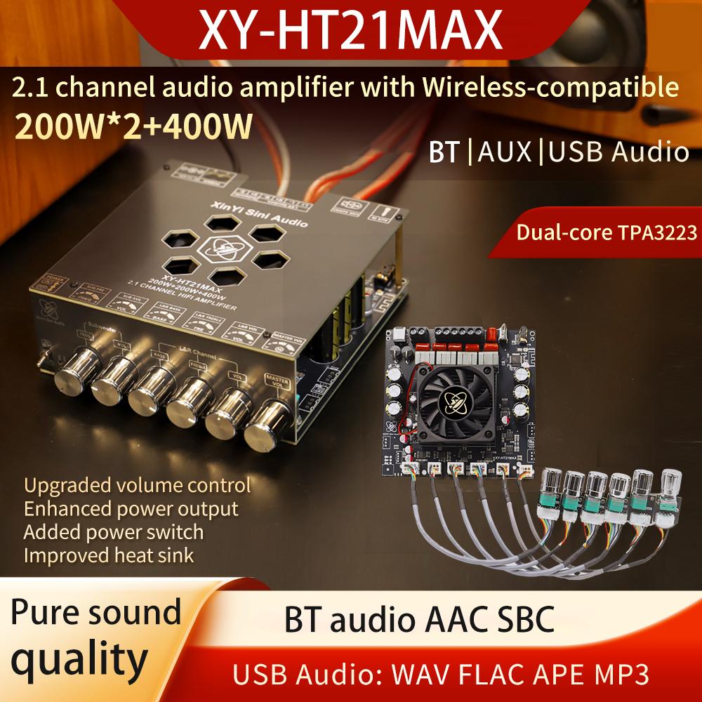 XY-HT21 2.1 Channel Digital Audio Amplifier Dual-core TPA3223 200W*2+400W Bluetooth Power Amplifier Upgraded High Tone Subwoofer