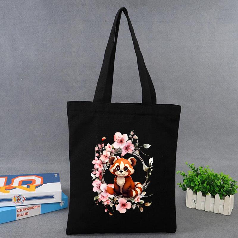 Cherry Blossoms Animal Koala Printed Shoulder Bag Student Large Capacity Canvas Eco-Friendly Bag