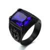 Vintage Big Green/Black/Red/Blue Color Stone Rings for Men Stainless Steel Fashion Punk Handmade Carved Tulip Ring Party Jewelry