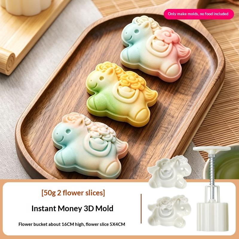 Diy Horse-Shaped Mooncake Mold Hand-Pressure Pastry Mold Hand Press Mung Bean Cake Model Pastry Embossing Make Baking Tool