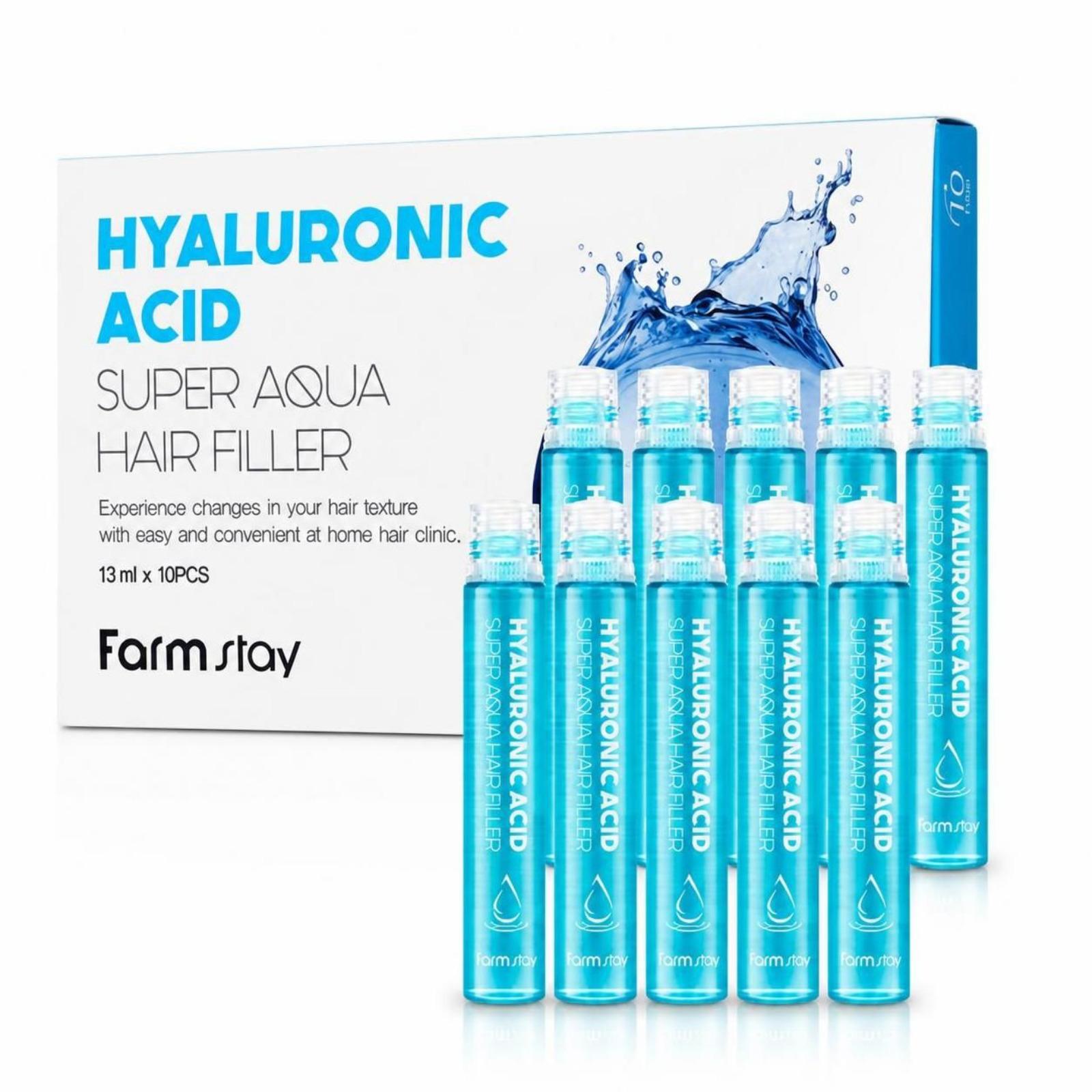 FARMSTAY Hyaluronic Acid Super Aqua Hair Filler 13ml × 10pcs Intensive Hair Treatment Ampoule