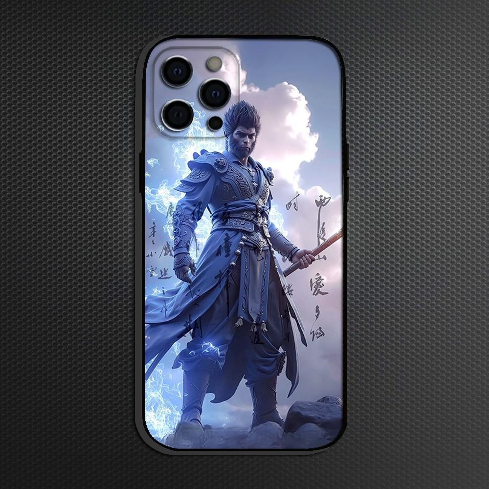 Black Myth Wukong Game Phone Case For iPhone 16,15,14,13,12,11 Plus,Pro Max, Soft Silicone Black Cover