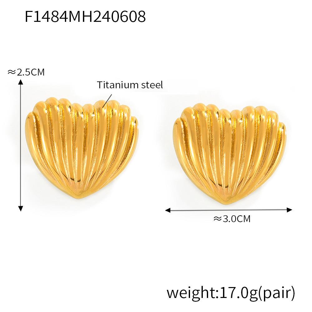 Qiong Yao Sweet Heart Titanium Steel Earrings with Geometric Stripe Design, Gold-Plated Studs for Elegant Style