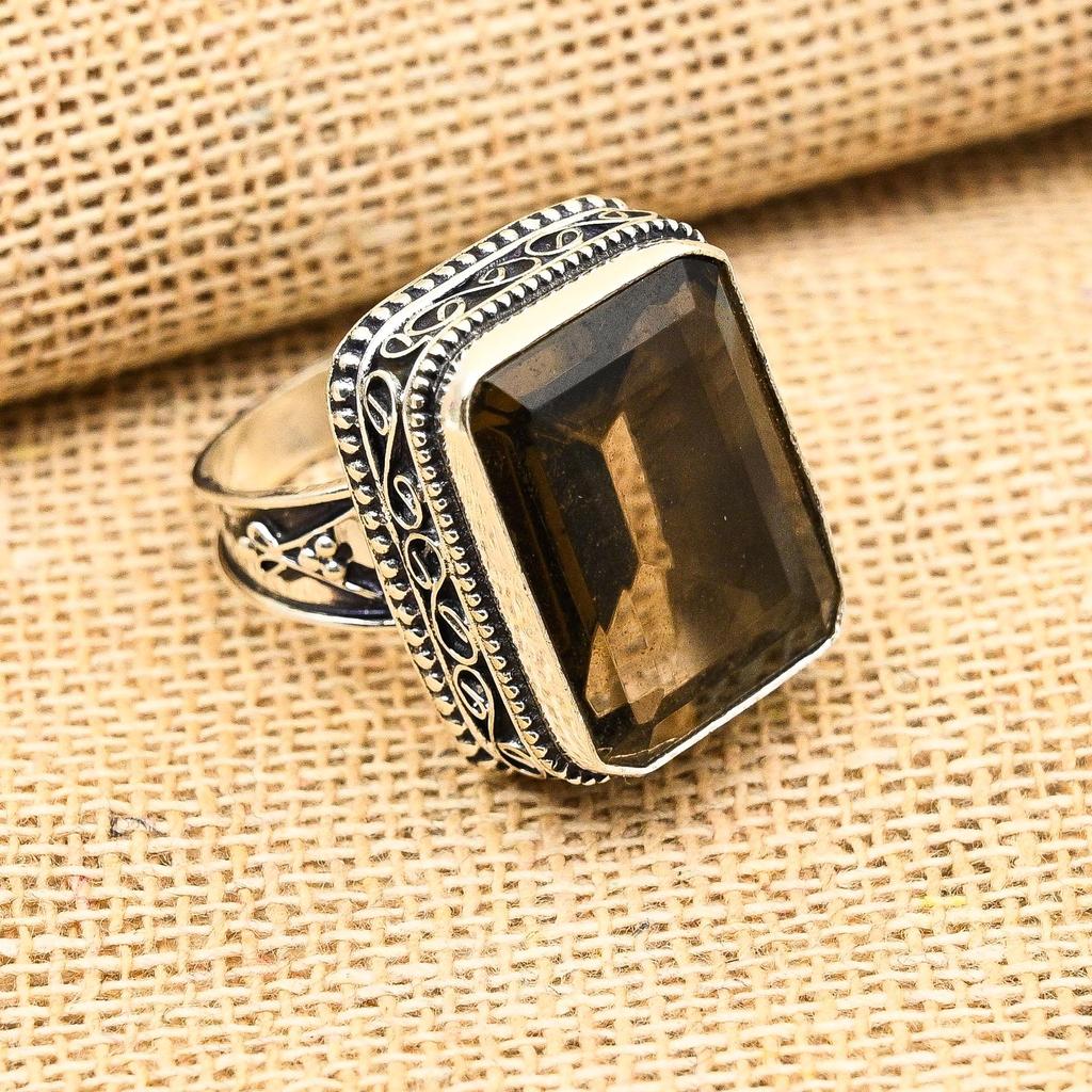 Smoky Topaz Gemstone Handmade Solid 925 Sterling Silver Ring Jewelry For Engagement Gift