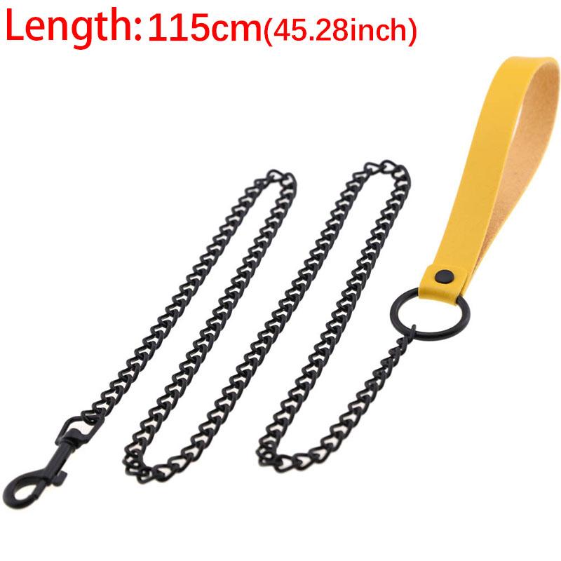 Durable Anti-Bite Metal Dog Chain Lead Chain Leash Handle Leads Leather Iron Chain for Small Large Medium Dogs Outdoor Training