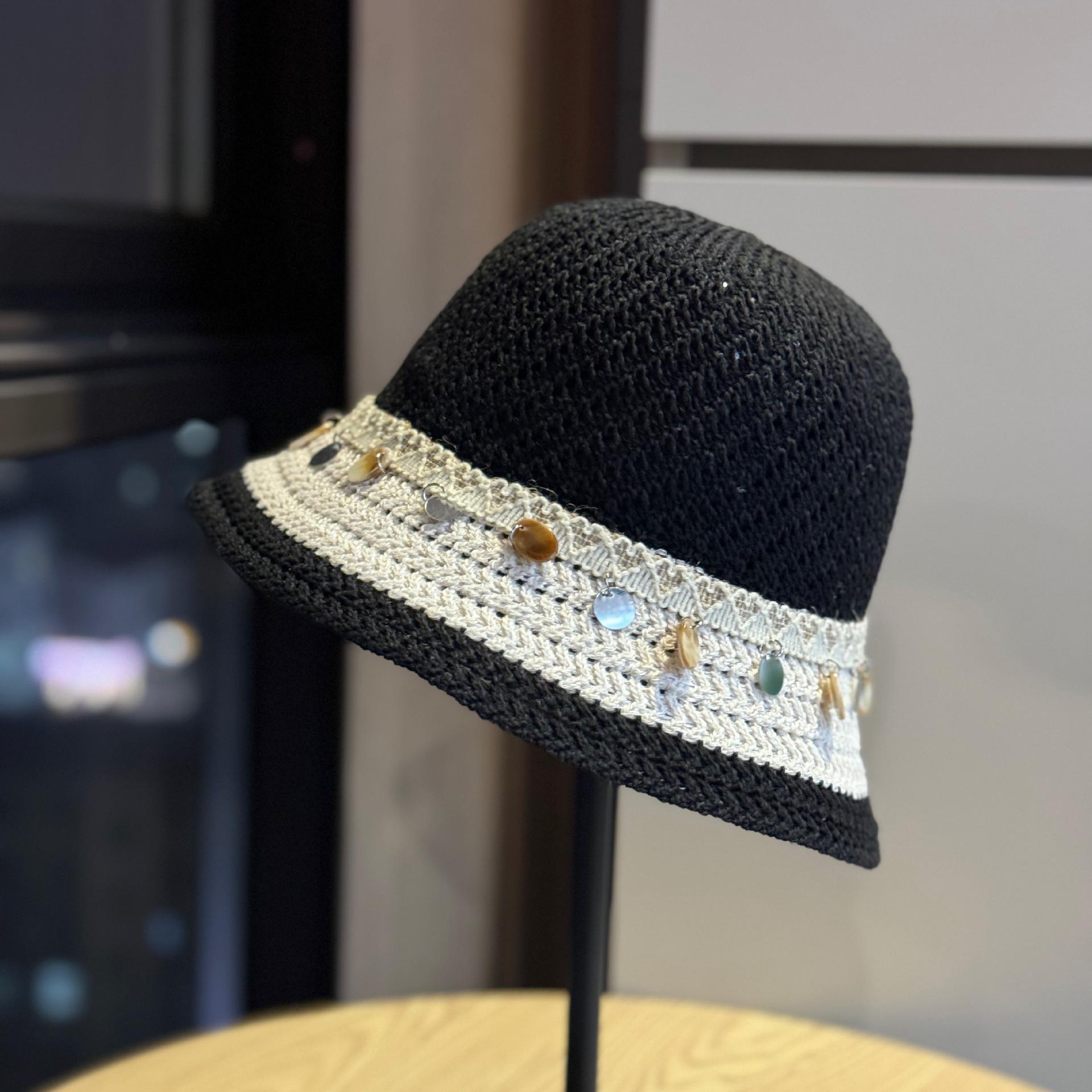 

New Spring/Summer Ethnic Style Shell Decorated Straw Fisherman Hat for Women, Large Brim Sun Protection Hat for Beach Vacation Adult54-60Average Size чёрный