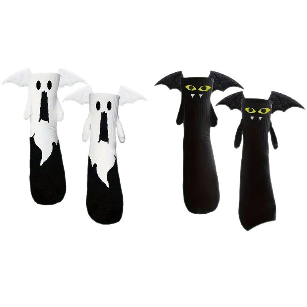 Halloween Hand In Hand Novelty Socks Spooky Magnetic Hand-Holding Hands Stockings Cute Bat Socks Mid-Calf Cotton Couple Socks