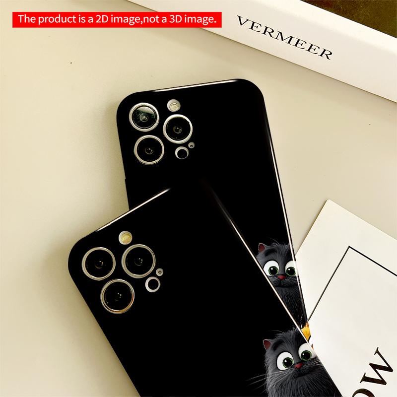 2DFlat Adorable Cartoon Cats Group On Black Background All Inclusive Film Hard iPhone Case, Compatible with iPhone 18 Pro Max 17 16 15 14 13 12 11