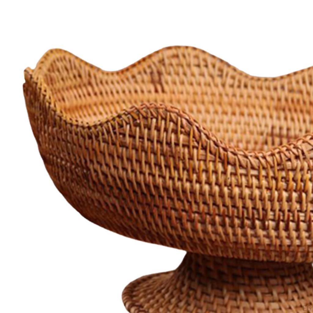 Food Snack Serving Basket, Footed Fruit Decorative Multipurpose Counter Kitchen Rattan