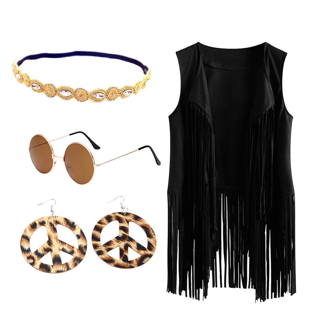 

Набір костюмів хіпі 60-х: Жіноча жилетка з китицями та ретро-костюм для косплею 2XL