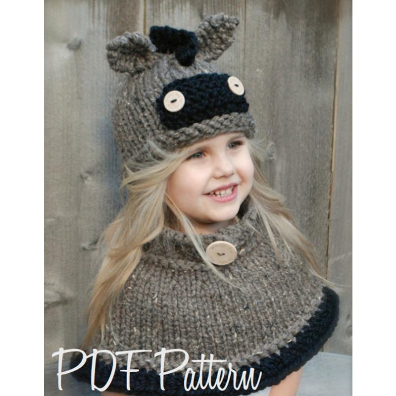 

New Children s Hat Pony Knitted Hat Scarf Two-piece Set Wool Crochet Warm Animal Hat Children s average size
