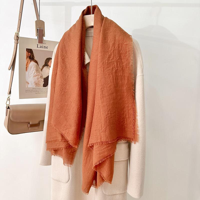 Simple literary and artistic yarn with sunscreen, elegant shawl, women's solid color square short fringed temperament scarf