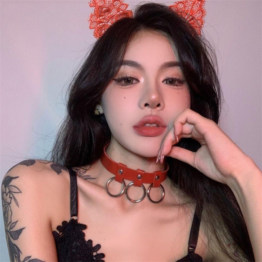 

Exaggerated Collar Round Pendant Rock Choker Korean Style Necklace Women Necklace Punk Choker красный