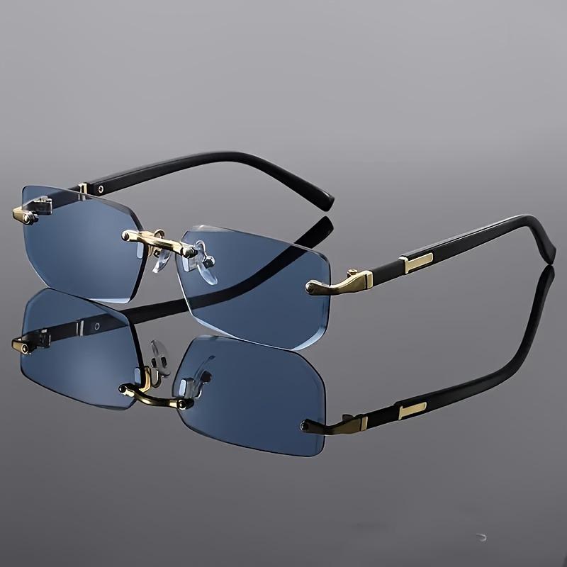 1 pair of retro-style square Men's glasses blue lenses frameless design perfect for summer style Vintage-inspired look
