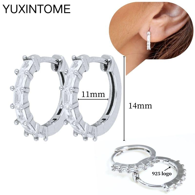 925 Sterling Silver Ear Needle Fashion Hoop Earrings White Crystal Luxury Women's Silver Earrings Wedding Women's Jewelry Gift