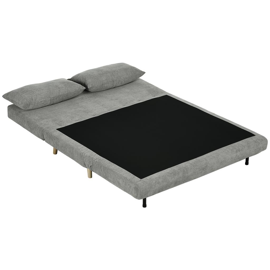 Double Sofa Bed with Adjustable Backrest and 2 Cushions. In Grey Linen-Effect Fabric