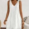 A-line V-Neck Lace Dress Beauty Back Solid White Dress Casual Mid Dress  Garden Vacations