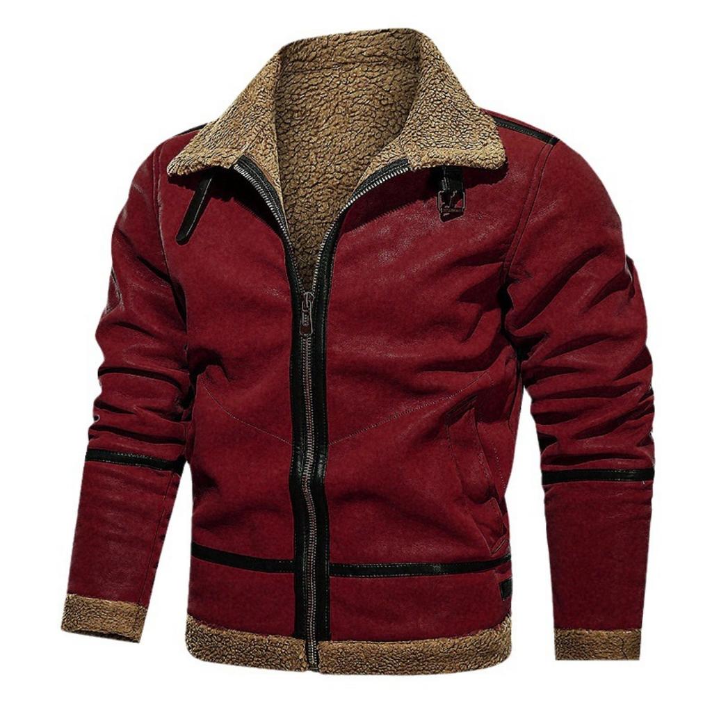 Winter Thickened Faux Suede Zip Jacket, British Style Fleece Lined Warm Coat for Outerwear