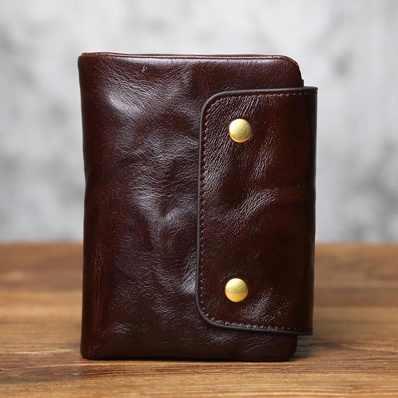 NZPJ Vintage Top-Grain Leather Compact Wallet Genuine Men's Leather Bag Large Capacity Premium Ladies Wallet