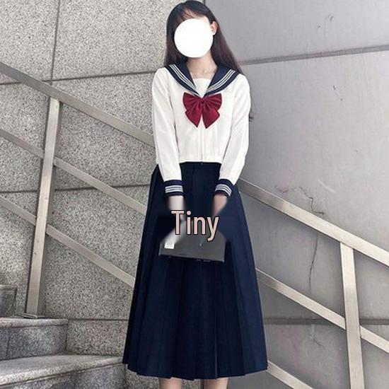 Japanese JK Uniform Set: White Three-Striped Skirt & Short-Sleeve Top, Summer Mid-Length, Classic School Style, Plus Size Available.