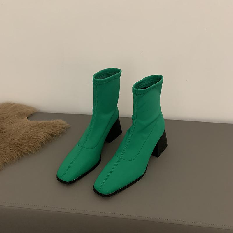 Square head small high heels autumn and winter thin boots low heel short boots high heel short boots winter short boots Martin boots thick heel