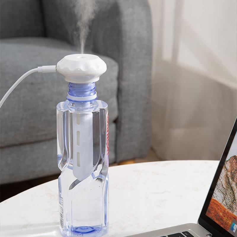Mini USB Powered Portable Humidifier with Dimmable Soft Night Light Fits Various Bottles for Office Desktop Trip Use