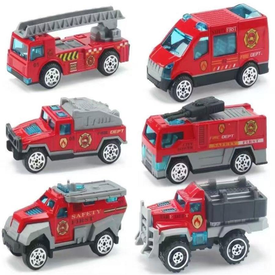 Mini Compact Fire Truck Model Vehicle Exquisite Alloy Car Set Series Desktop Collection Ornaments Children'S Holiday Toy Gifts
