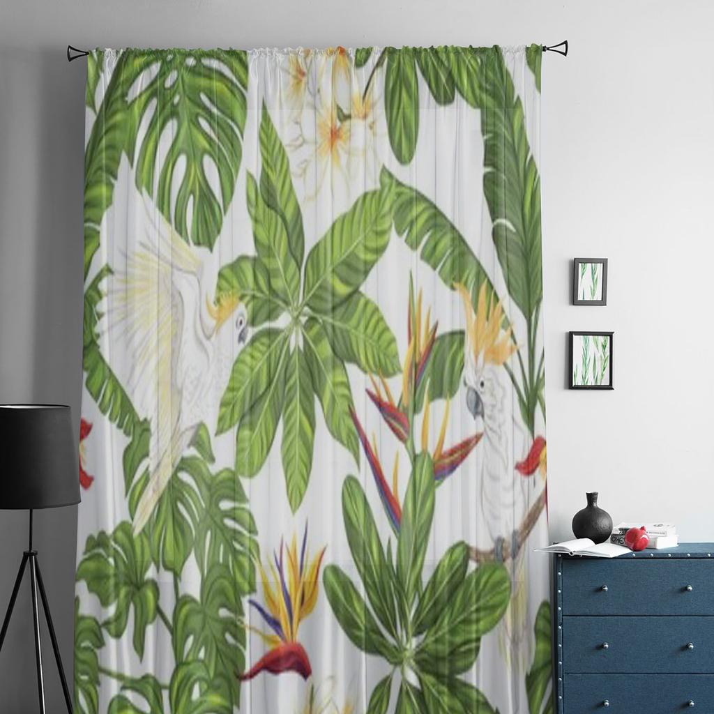 Tropical Plants Flowers And Birds Sheer Curtains For Bedroom Living Room Tulle Curtains For Kitchen Window Voile Curtains