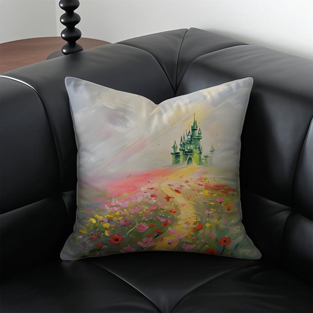 Aesthetic Style TThe WWizard Of Ozs Pattern Cushion Cover Pillow Case Antidustmite Invisible Zipper Silky Plush Cushion