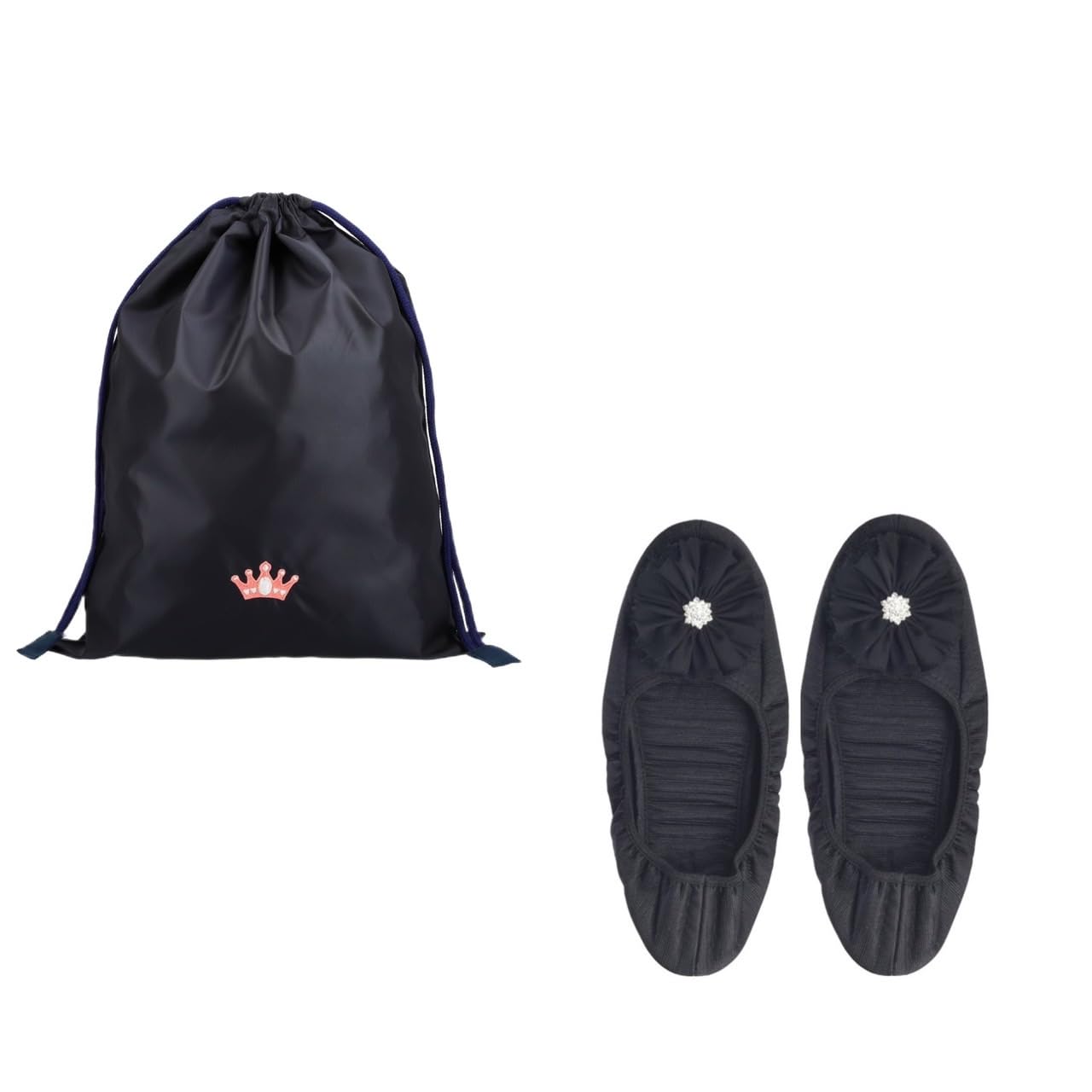 

Angel Smile Royal School Гросгрейн Портативные тапочки LL Вышитая тиарой темно-синяя сумка на кулиске RSSL2023003 LL (Ювелирный черный) & (большой) 2 шт чёрный