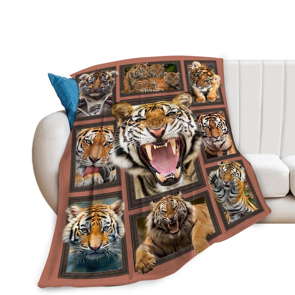 Soft Cozy Tiger Throw Blanket Warm Fuzzy Plush Blanket for Bed Couch Sofa Lightweight Flannel Blanket Gift for Adults Teens
