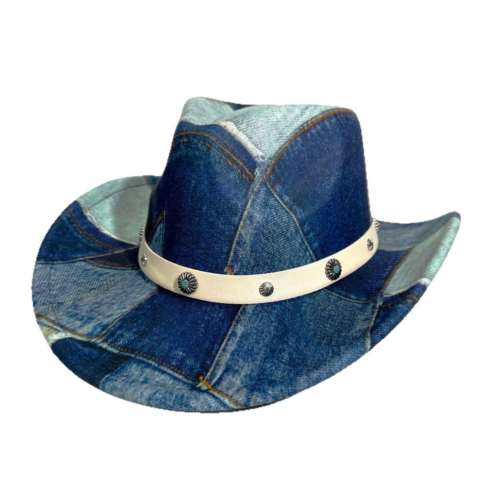 Peach Heart Top Splicing Mixed Color Western Cowboy Hat Men'S And Women'S Belt Decorative Jazz Hat Top Hat
