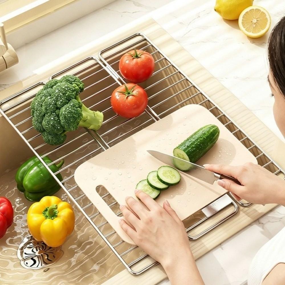 Adjustable Sink Dish Drying Rack Rust‑Resistant Over Sink Drain Mat for Kitchen