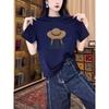 Women's Crew Neck Drop Shoulder Short Sleeve Tee Loose Fit Korean Casual Style Straw Hat Graphic Print Pure Cotton Fashion Basic Summer T Shirt