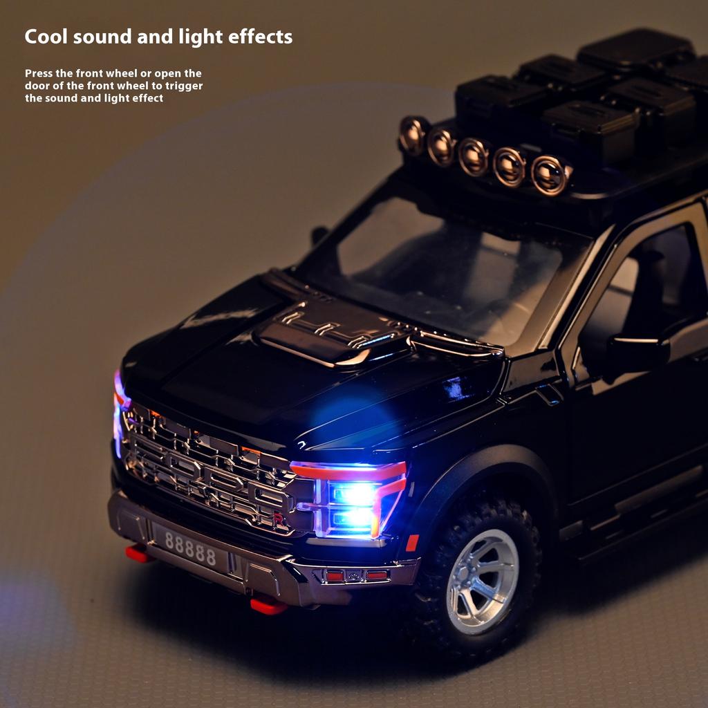 1/24 Scale Ford Raptor Pickup F-150 Alloy Car Model Simulation Off-Road Vehicle, Boy Gift, Sound and Light Children's Toy Ornaments