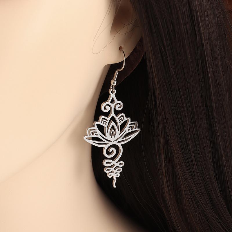 European and American Fashion Temperament Light Luxury Hollow Lotus Ear Hook Retro Women Stainless Steel