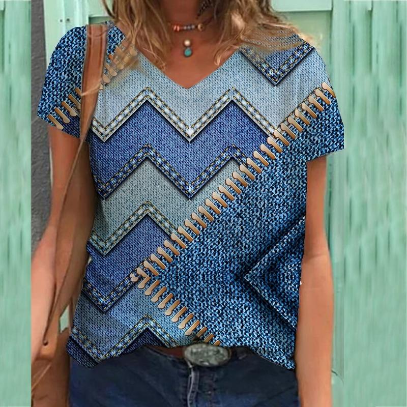 

Футболка с принтом, V-образный вырез, женская футболка с короткими рукавами и принтом, топ XXL