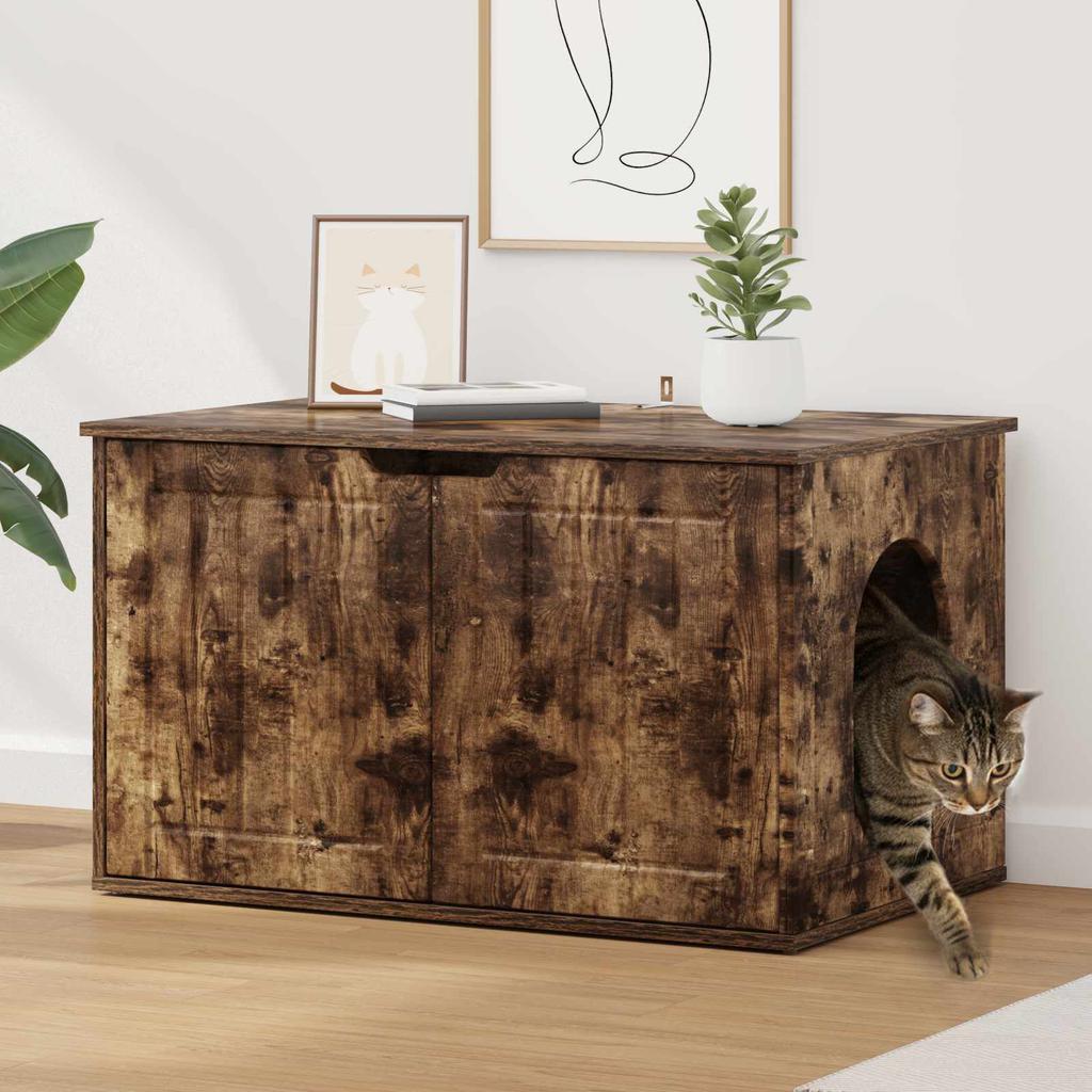 vidaXL Cat House, Smoked Oak, 85 X 55 X 50.5 Cm, Engineered Wood