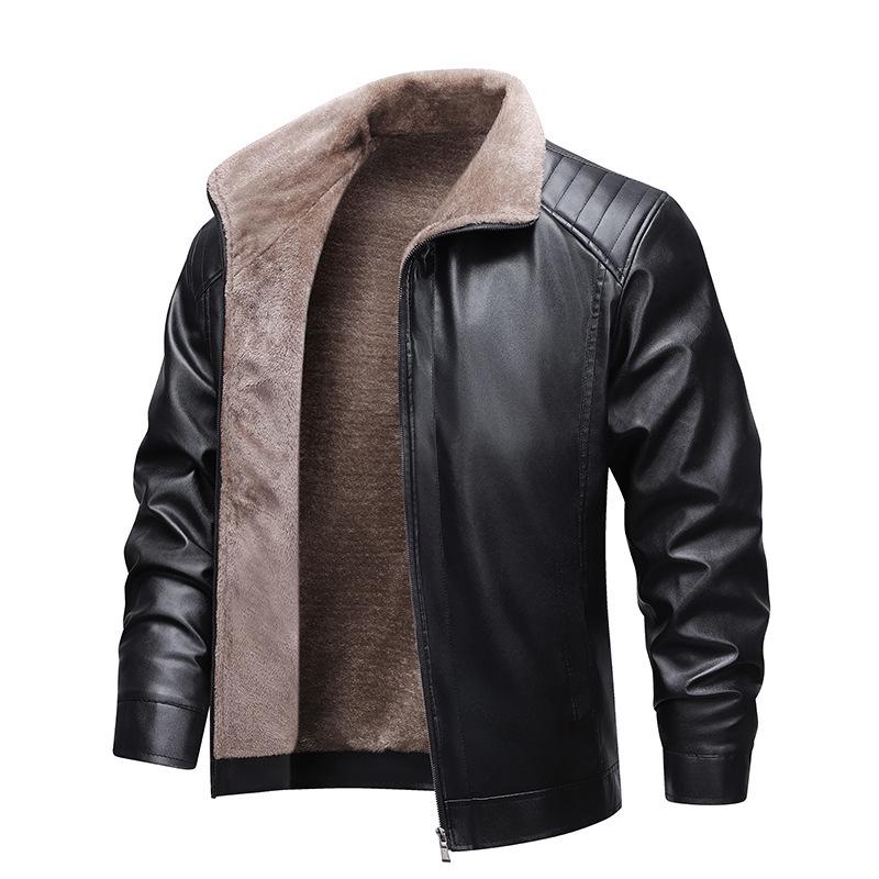 Modische, verdickte Lederjacke aus Samt für Herren - Leichter Business-Casual-Stil, Karreekragen, Ideal für Herbst/Winter