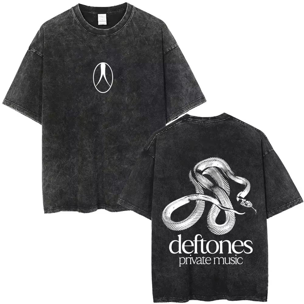 New Arrival Deftones Private Rock Music Vintage Washed Graphic Tee Retro Band Print Oversized Loose Short Sleeve Streetwear Cotton Tees For Men Women